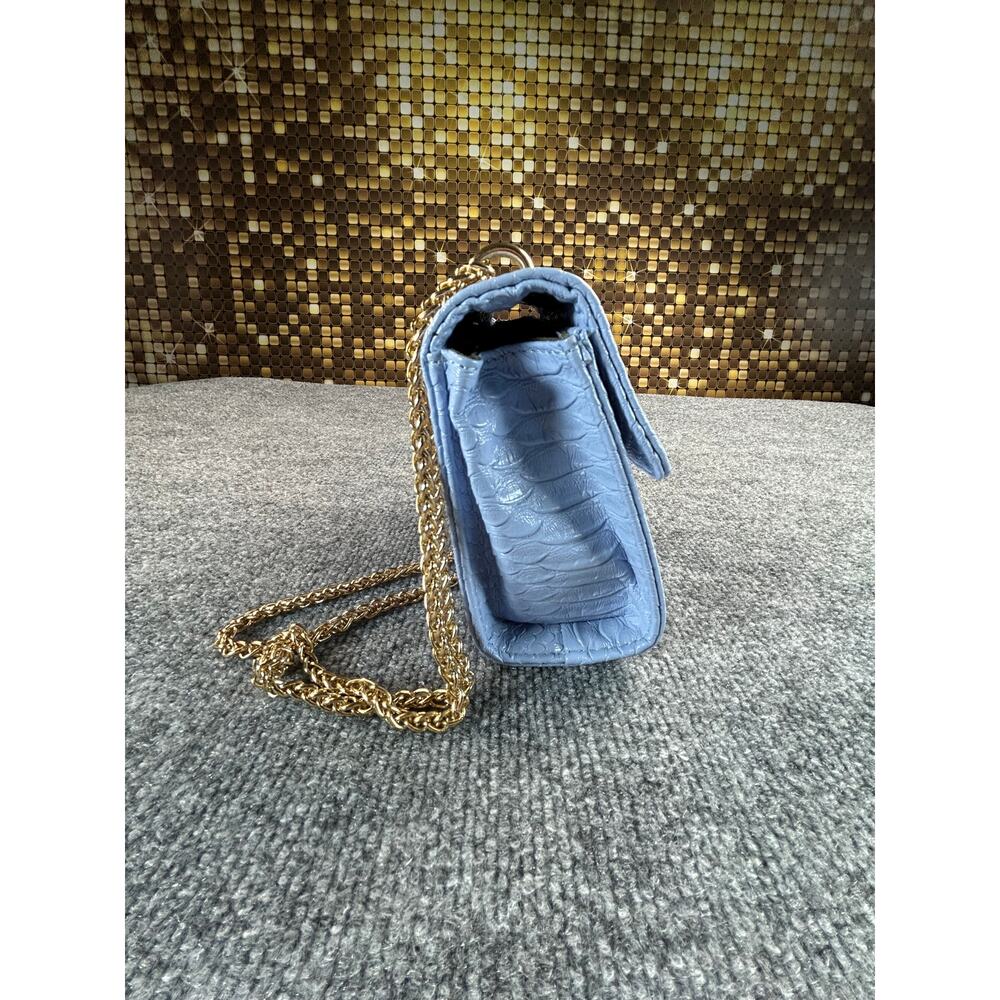 Womens Light Blue Croc Embossed Crossbody Shoulder Bag Gold Chain Purse Small - Picture 8 of 9